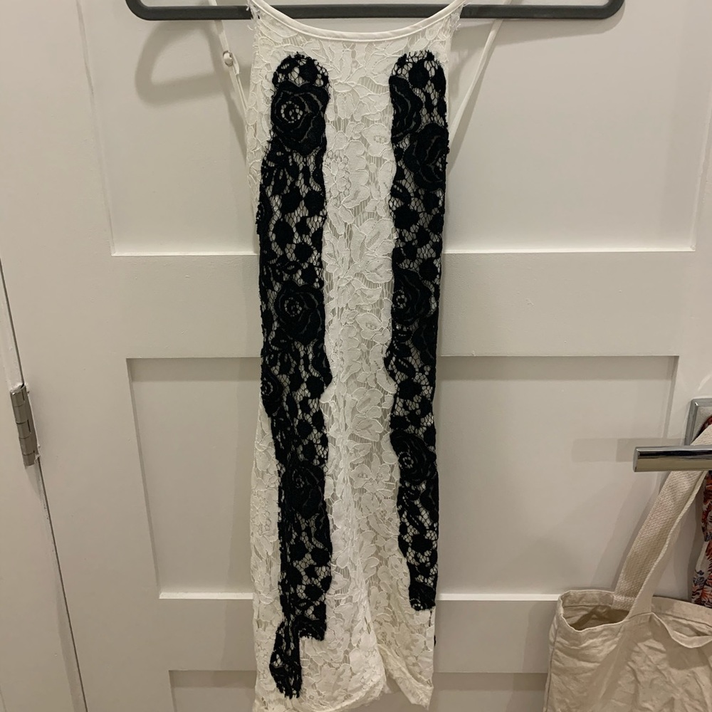 High neck, open back, lace boutique dress! Size S